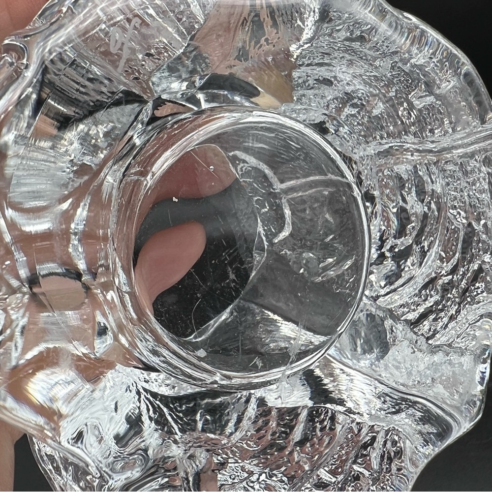 Orrefors Sweden Clear Glass Eden Leaf Votive Candle Holder Lars Hellsten ~Signed - Picture 3 of 8